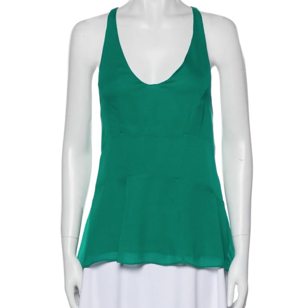 Elizabeth & James Silk Scoop Neck Top Emerald Green